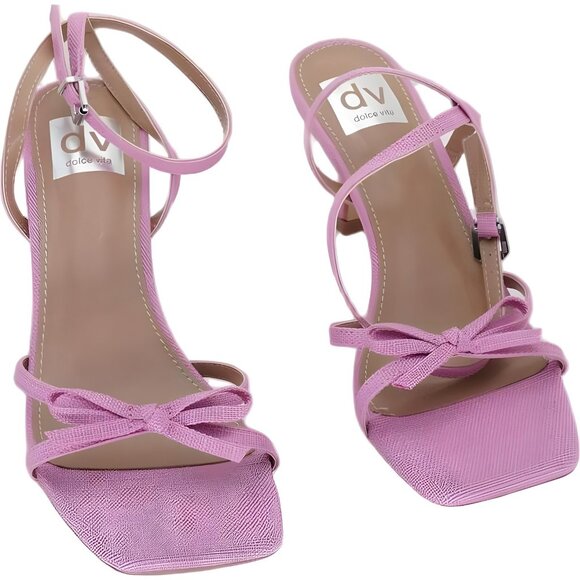DV Dolce Vita Zidane Pink Linen Bow Ankle-Strap Sandals Women 6.5M - Picture 1 of 6